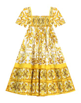 Poplin dress with yellow majolica print -  | Dolce &amp; Gabbana