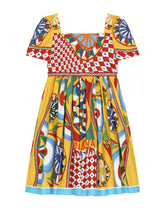 Short-sleeved Carretto-print poplin dress -  | Dolce & Gabbana