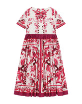 Poplin dress with yellow majolica print -  | Dolce & Gabbana
