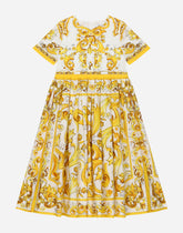 Poplin dress with yellow majolica print -  | Dolce &amp; Gabbana