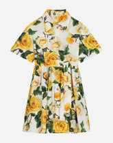 Poplin dress with yellow rose print -  | Dolce & Gabbana