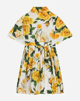 Poplin dress with yellow rose print -  | Dolce & Gabbana
