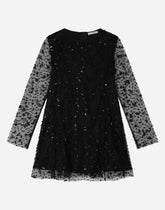 Long-sleeved tulle dress with fusible rhinestones -  | Dolce &amp; Gabbana