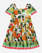 Poplin dress with lemon and orange print -  | Dolce & Gabbana