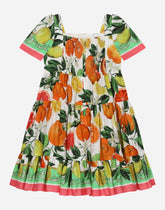 Poplin dress with lemon and orange print -  | Dolce & Gabbana