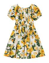 Poplin dress with yellow rose print -  | Dolce &amp; Gabbana