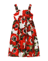 Poplin dress with anemone print -  | Dolce & Gabbana