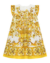 Poplin dress with yellow majolica print -  | Dolce &amp; Gabbana