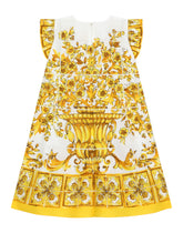 Poplin dress with yellow majolica print -  | Dolce &amp; Gabbana