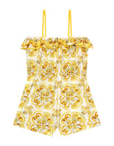 Batiste playsuit with yellow majolica print -  | Dolce &amp; Gabbana