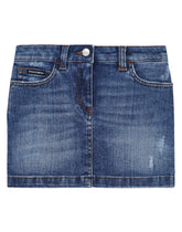 Dark blue stretch denim mini skirt with floral patch embellishment -  | Dolce &amp; Gabbana