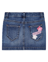 Dark blue stretch denim mini skirt with floral patch embellishment -  | Dolce &amp; Gabbana