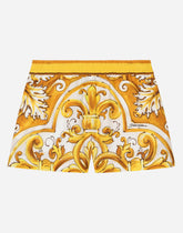 Poplin shorts with yellow majolica print -  | Dolce &amp; Gabbana
