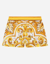 Poplin shorts with yellow majolica print -  | Dolce &amp; Gabbana