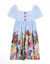 Striped poplin dress with floral print -  | Dolce &amp; Gabbana
