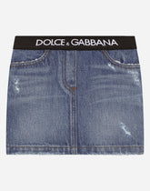Short denim skirt with branded elastic -  | Dolce & Gabbana