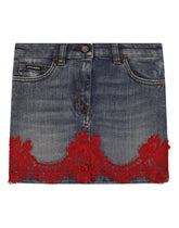 Short denim skirt with lace insert -  | Dolce &amp; Gabbana