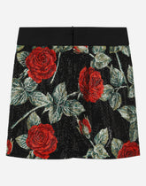 Charmeuse miniskirt with branded elastic and rose print -  | Dolce &amp; Gabbana