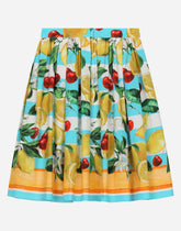 Poplin skirt with lemon and cherry print -  | Dolce &amp; Gabbana