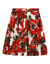 Poplin midi skirt with anemone print -  | Dolce & Gabbana