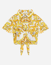 Poplin shirt with yellow majolica print -  | Dolce &amp; Gabbana
