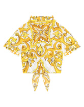 Poplin shirt with yellow majolica print -  | Dolce &amp; Gabbana