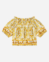 Poplin blouse with yellow majolica print -  | Dolce &amp; Gabbana