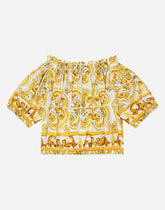 Poplin blouse with yellow majolica print -  | Dolce &amp; Gabbana
