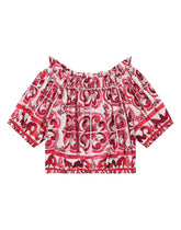Poplin blouse with yellow majolica print -  | Dolce &amp; Gabbana