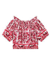 Poplin blouse with yellow majolica print -  | Dolce & Gabbana