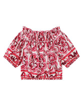 Poplin blouse with yellow majolica print -  | Dolce & Gabbana