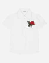 Short-sleeved poplin shirt with rose patch -  | Dolce &amp; Gabbana