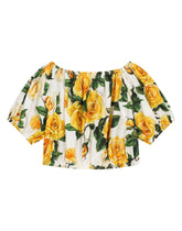 Poplin top with yellow rose print -  | Dolce &amp; Gabbana