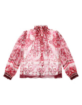Long-sleeved chiffon shirt with majolica print -  | Dolce & Gabbana