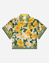 Twill pajama shirt with yellow rose print -  | Dolce & Gabbana