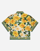 Twill pajama shirt with yellow rose print -  | Dolce & Gabbana