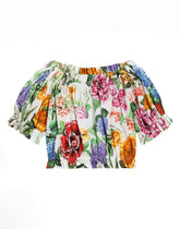 Cotton poplin top with floral print -  | Dolce &amp; Gabbana