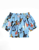 Cotton poplin top with butterfly print -  | Dolce &amp; Gabbana