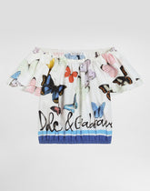 Cotton poplin top with butterfly print -  | Dolce &amp; Gabbana