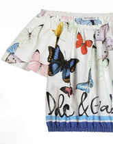 Cotton poplin top with butterfly print -  | Dolce &amp; Gabbana