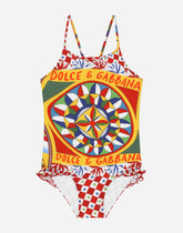 Carretto-print one-piece swimsuit with ruches -  | Dolce & Gabbana