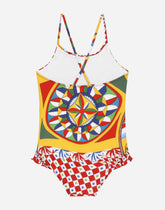 Carretto-print one-piece swimsuit with ruches -  | Dolce & Gabbana