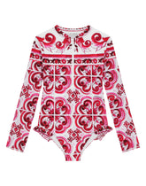 Long-sleeved majolica-print one-piece swimsuit -  | Dolce & Gabbana