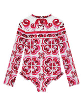 Long-sleeved majolica-print one-piece swimsuit -  | Dolce & Gabbana