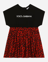 Jersey and drill midi dress with leopard print -  | Dolce &amp; Gabbana