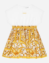 Poplin and jersey dress with yellow majolica print -  | Dolce &amp; Gabbana