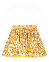 Poplin and jersey dress with yellow majolica print -  | Dolce &amp; Gabbana