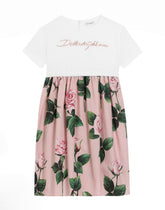 Rose-print poplin and jersey dress -  | Dolce &amp; Gabbana