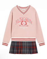 Fleece and tartan dress with Dolce&amp;Gabbana print -  | Dolce &amp; Gabbana