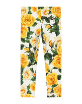 Interlock leggings with yellow rose print -  | Dolce &amp; Gabbana